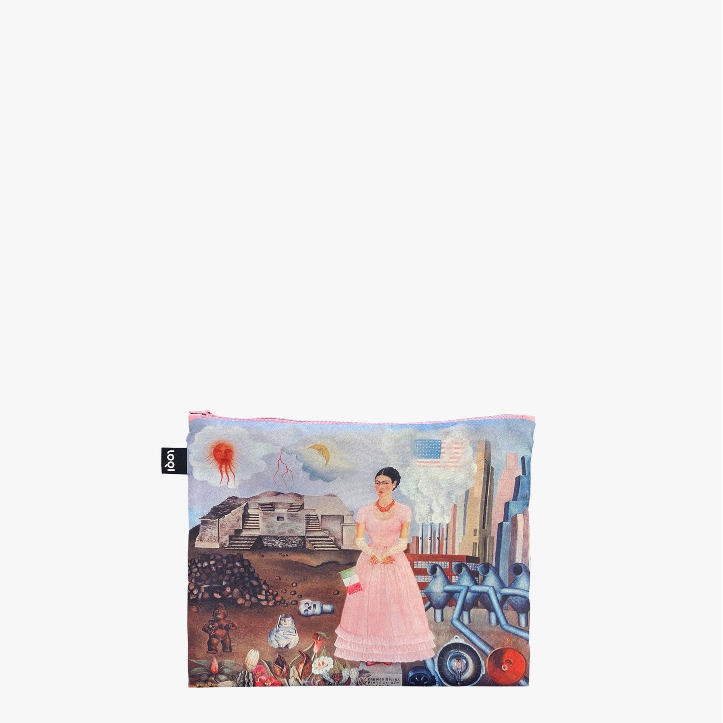 FRIDA KAHLO Autorretrato en la frontera, Autorretrato con colibrí, El marco bolsillos reciclados con cremallera
