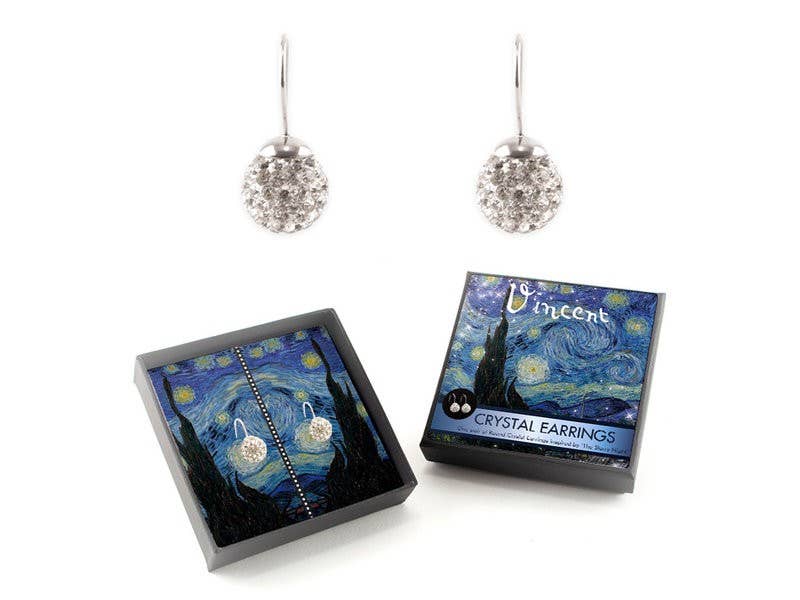 Pendientes bañados en plata con brillantes piedras de cristal Van Gogh