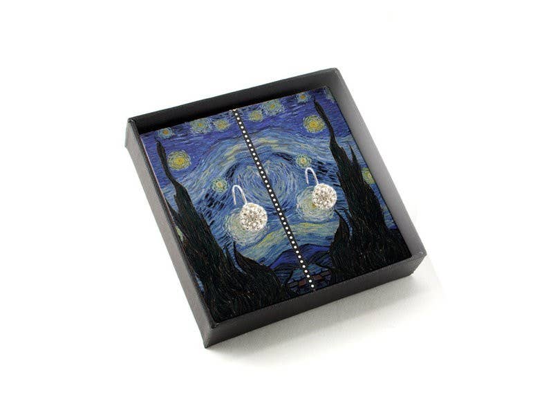 Pendientes bañados en plata con brillantes piedras de cristal Van Gogh